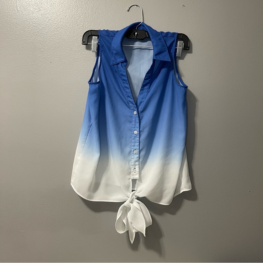 INC INTERNATIONAL CONCEPTS - Blue and White Sleeveless Tie-Front Top